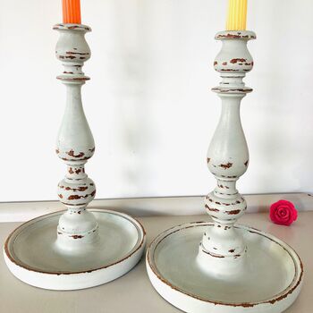 Pair Of Antique Hand Painted Candlesticks ~ 20, 5 of 6