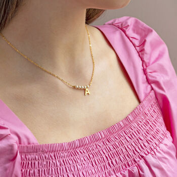 Asymmetric Pearl Bar Initial Necklace, 3 of 10