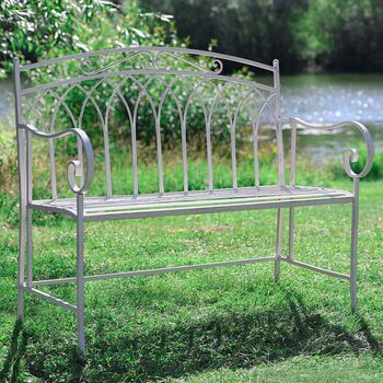 Cream Iron Arched Back Garden Bench, 3 of 9