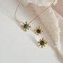 18k Gold Sunburst Australian Green Blue Opal Necklace And Stud Earrings Set, thumbnail 6 of 12