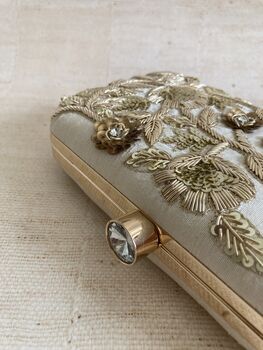 Cream Gold Embroidered Rectangular Clutch Bag, 10 of 10