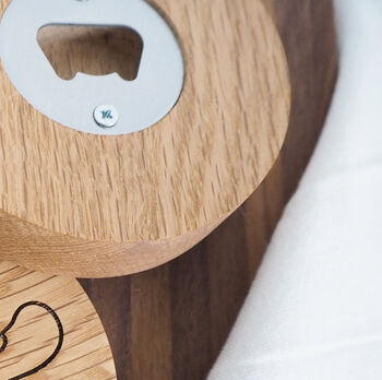 Personalised Oak Coaster And Bottle Opener, 2 of 3