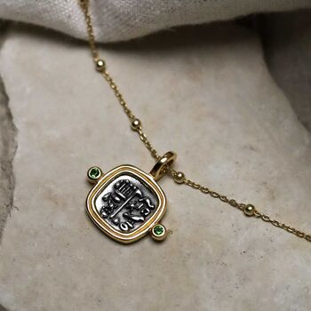 Gold Plated Sterling Silver Hieroglyphics Square Necklace, 9 of 11