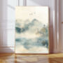 Japanese Light Green Japandi Mountain Art Print, thumbnail 1 of 2