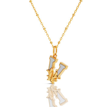 Gold Plated V Initial Necklace With Mother Of Pearl, 2 of 6