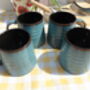 Set Of Four Reactive Glaze Brûlée Mugs In Lagoon Blue And Dark Chocolate, thumbnail 1 of 7