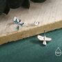 Magpie Bird Stud Earrings In Sterling Silver With Enamel Glaze, thumbnail 2 of 12