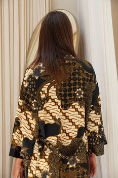 Black Satin Batik Kimono Robe, 3 of 7