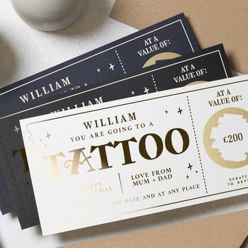 Personalised Tattoo Voucher Gold Foil Scratch Reveal, 2 of 9