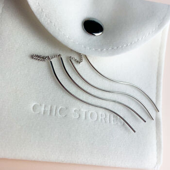 Sterling Silver Wavy Threader Earrings, 2 of 5