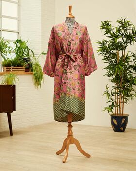 Vintage Pink Silk Blend Kimono Dressing Gown, 3 of 4
