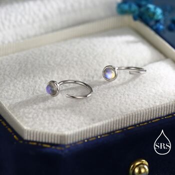 Moonstone Open Huggie Hoop Earrings In Sterling Silver, 2 of 12