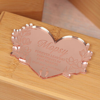Floral Mirror Heart Wooden Bamboo Pet Ashes Casket, 8 of 9