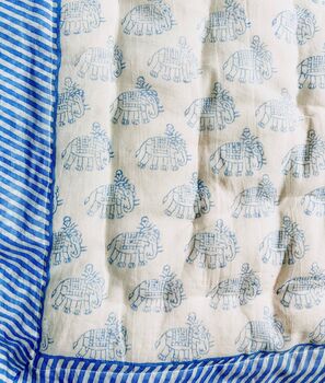 Handmade Block Print Heirloom Elephant Quilt, 5 of 10