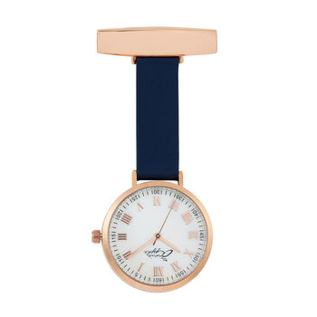 Rose Gold, Grey Roman Numeral Leather Fob Nurse Watch, 3 of 3