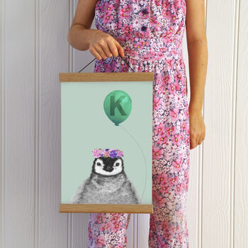 Baby Penguin With Balloon Personalised Children's Print, 5 of 7