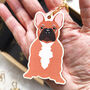 French Bulldog Wooden Keyring With Optional Christmas Card, thumbnail 1 of 9