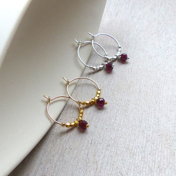Petite Red Faceted Garnet And Fair Trade Hoops, 6 of 9