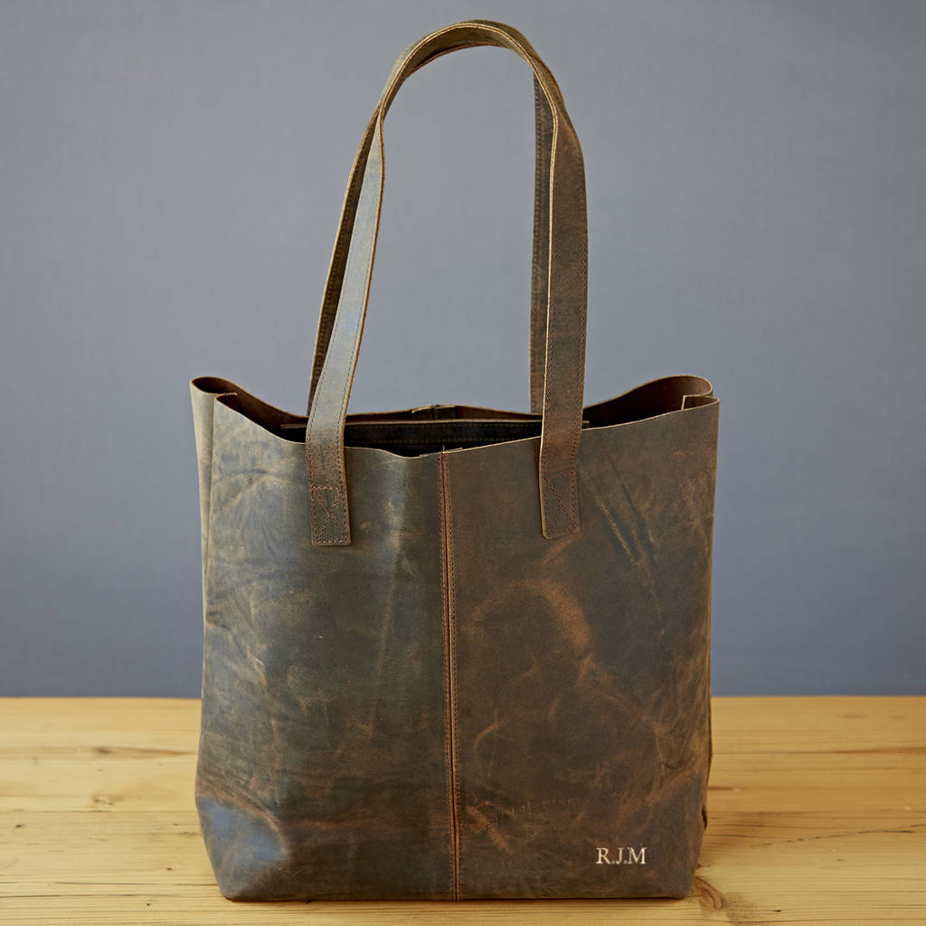 personalised buffalo leather shopping bag by paper high