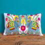 White Trunk Up Elephant Embroidered Cushion Cover, thumbnail 1 of 7