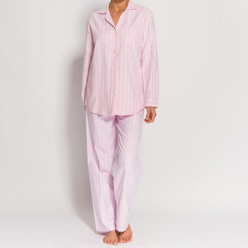Women's Pyjamas In Pink And White Striped Flannel By British Boxers ...