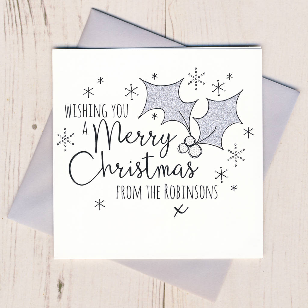 Ten Personalised Glittery Holly Christmas Cards By Eggbert Daisy 