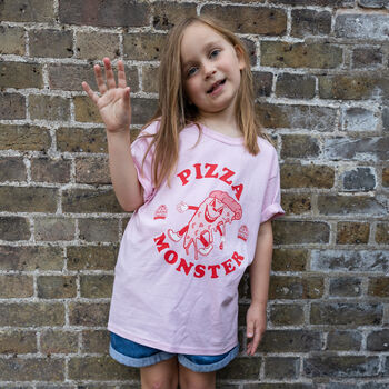 Pizza Monster Girls' Slogan T Shirt, 4 of 4