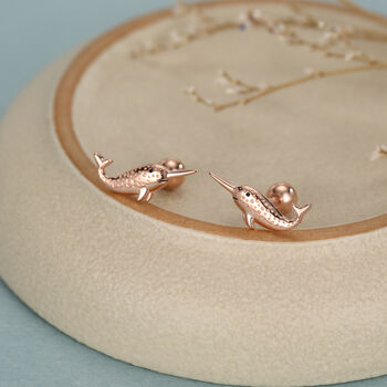 Sterling Silver Narwhal 18 G Screw Back Earrings, 4 of 11