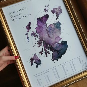 Golden Scotland Whisky Distillery Map Watercolour Print, 5 of 11