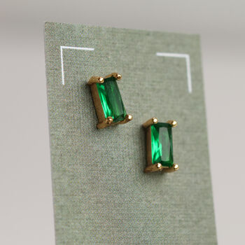 Emerald Green Baguette Rectangle Stud Earrings, 2 of 7