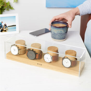 Personalised Solid Oak Double Watch Stand, 8 of 12