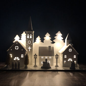 LED 'Lucerne' White Wooden Christmas Village, 2 of 3