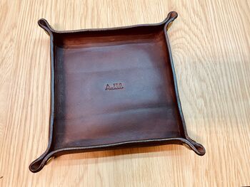 Personalised Leather Desk Coin Tray, Chocolate Brown, 2 of 12