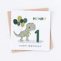 Personalised Dinosaur T Rex And Balloons Birthday Card, thumbnail 2 of 3