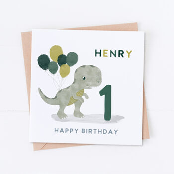 Personalised Dinosaur T Rex And Balloons Birthday Card, 2 of 3