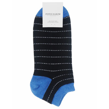 Thin Stripe Blue And Dash Black Men's Trainer Socks, 8 of 8