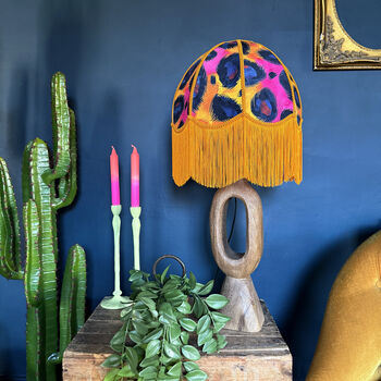 Sadie Vintage Fringed Dome Lampshade In Electric Leopard, 4 of 6