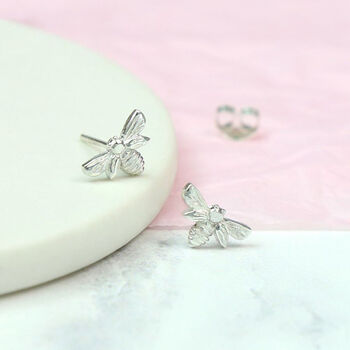Tiny Bumble Bee Stud Earrings In Sterling Silver, 4 of 10