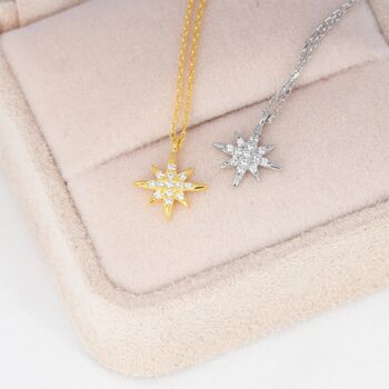 Tiny Starburst Pendant Necklace In Sterling Silver, 4 of 12
