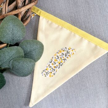 Bunting In Butter Yellow With Ditsy Floral Flowers. Bunting Flags Girls Bedroom, Personalised Baby Room Garland Name Banner, 12 of 12