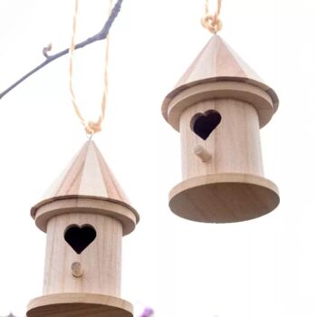 2pc Hanging Wooden Bird Nest House Shelter Garden Decor, 4 of 4