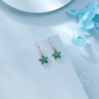 Emerald Green Cz Flower Drop Dangle Earrings, 3 of 11