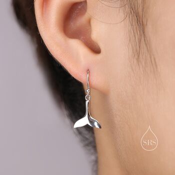 Sterling Silver Whale Tail Drop Dangle Hook Earrings, 5 of 10