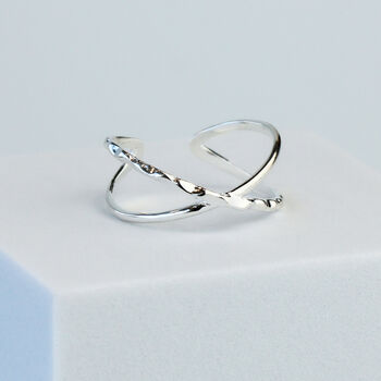 Sterling Silver Crossover Double Band Adjustable Ring, 2 of 7