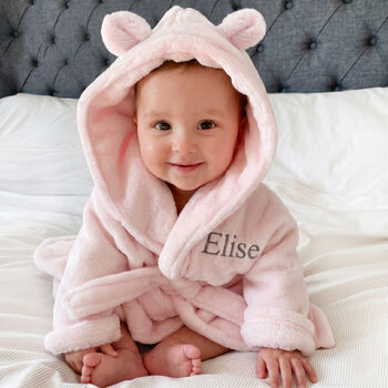 Personalised Soft Baby Pink Dressing Gown With Ears, 5 of 12