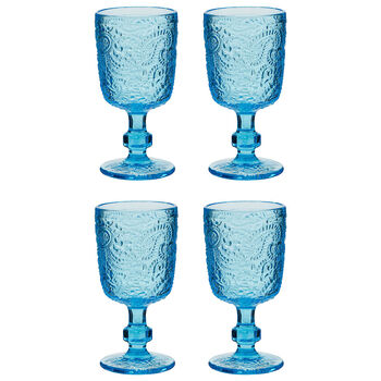 Set Of Four Bright Blue Paisley Wine Goblets, 2 of 5