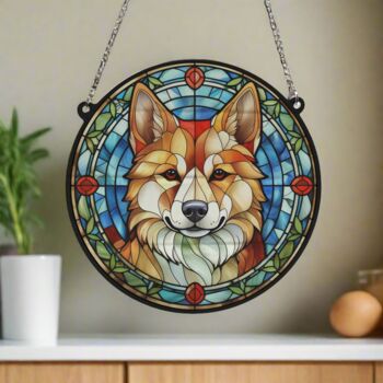 Shiba Inu Stained Glass Effect Suncatcher, 4 of 6