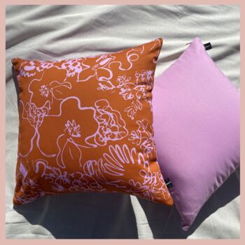 Spring Ochre And Pink Floral Sketch Cushion, 7 of 9