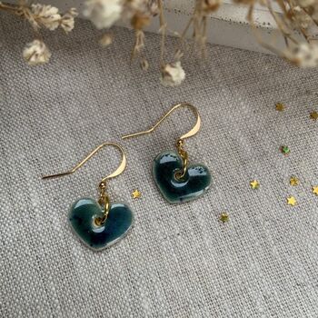 Medium Green Blue Dainty Ceramic Heart Earrings, 3 of 10