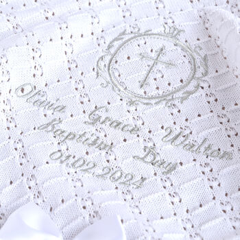 Personalised White Cotton Knitted Christening Shawl, 2 of 7